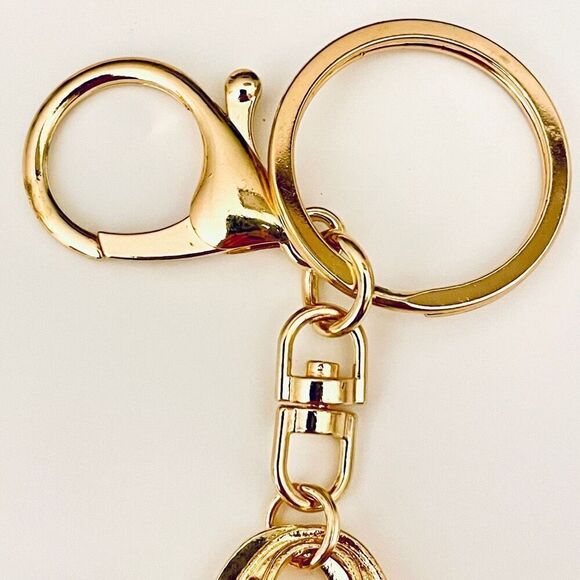 NWT Gorgeous Ivory & Gold Bling Metal Purse Handbag Lobster Keyring Key holder - Picture 4 of 12